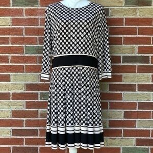 Eliza J 3/4 Sleeve Fit and Flare Black Tan Print Dress 👗